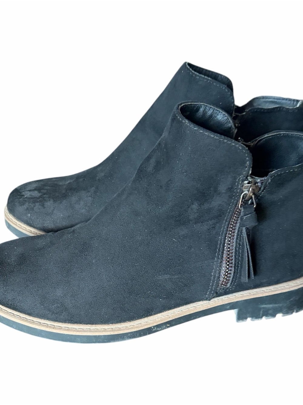 Esprit Black Suede Ankle Booties with Side Tassel Zip size 9.5